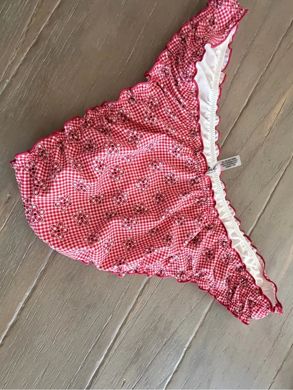 Pink x Frankies Bikinis gingham flower print bikini